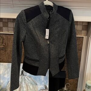 White House Black Market Trapunto Jacket~Black Tweed~SIZE 2 NWT!